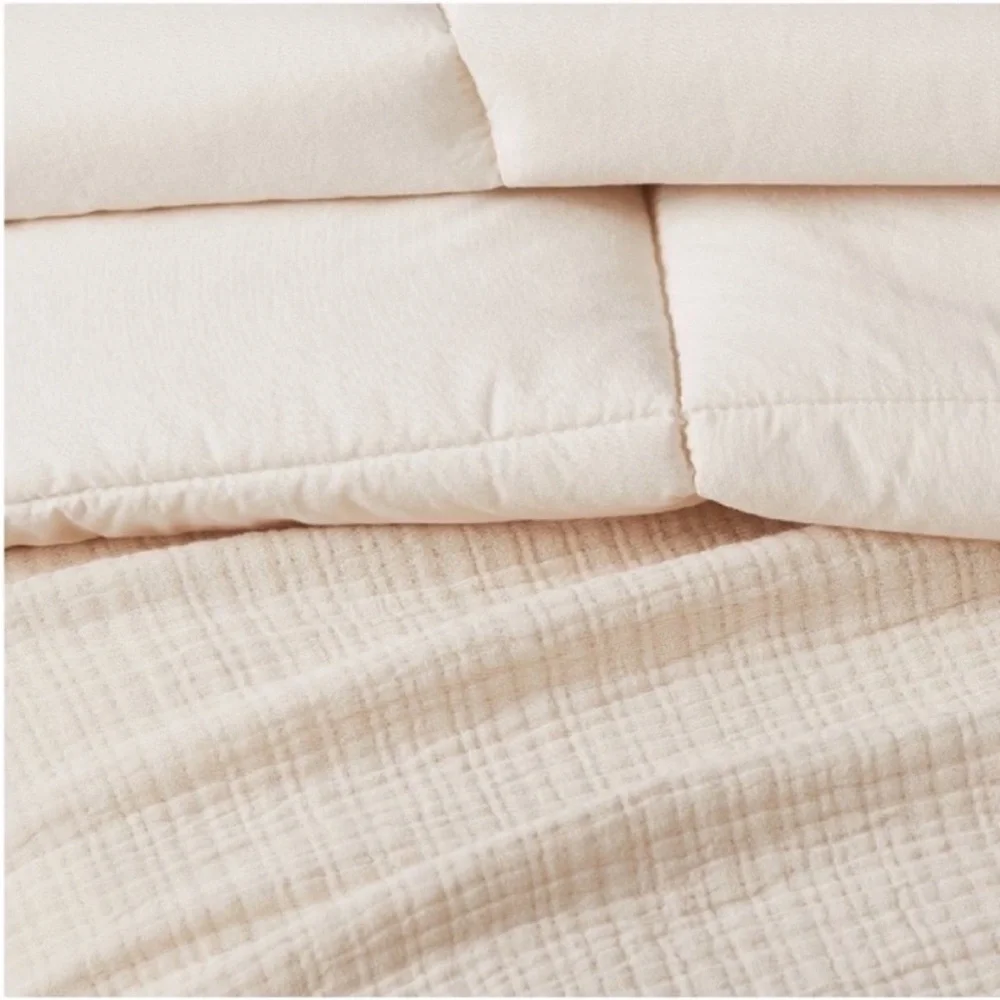 NWT King Textured Chambray Comforter & Sham Set Natural - Casaluna